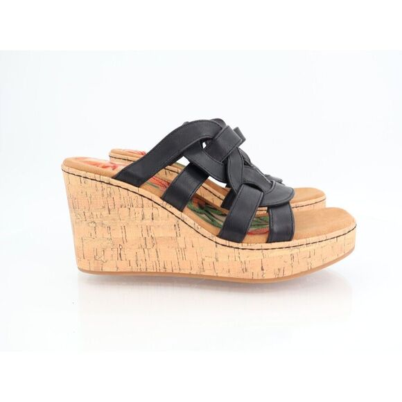 Born BOC Women Cora Sandal Size 10 Black Wedge Platform Vegan Leather Slide Mule - Picture 3 of 11